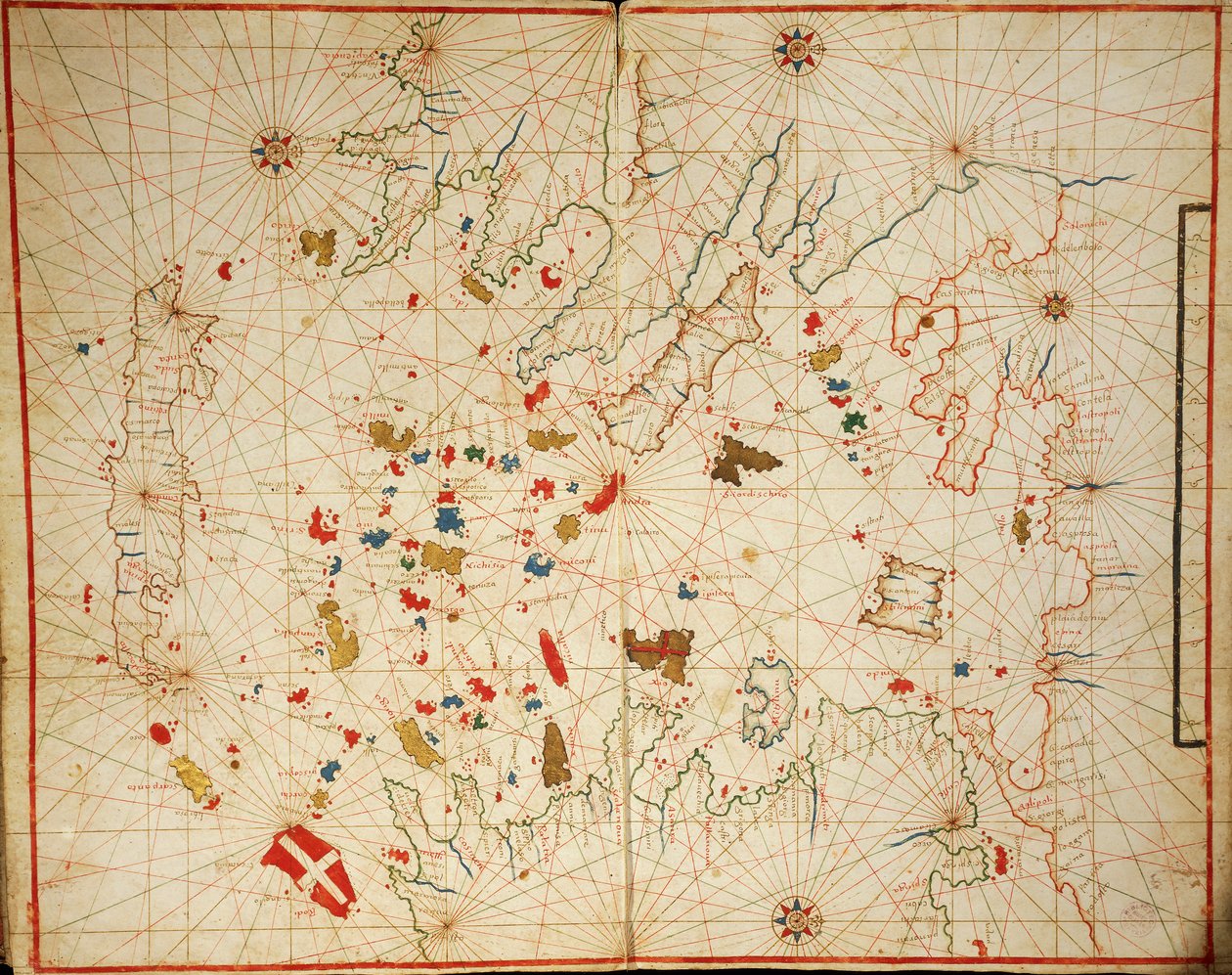 Mar Egeo, da atlante portolano composto da sei carte, di Placido Caloiro e Francesco Oliva, Pergamena. 1646. da Placido Caloiro e Oliva