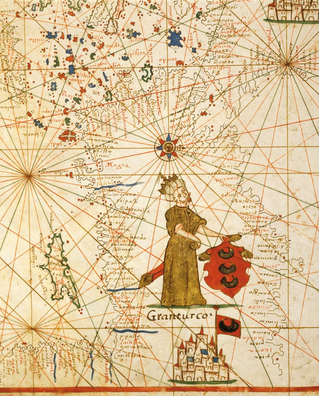 Impero ottomano, da atlante portolano composto da sei carte, di Placido Caloiro e Francesco Oliva, pergamena. 1646 da Placido Caloiro e Oliva