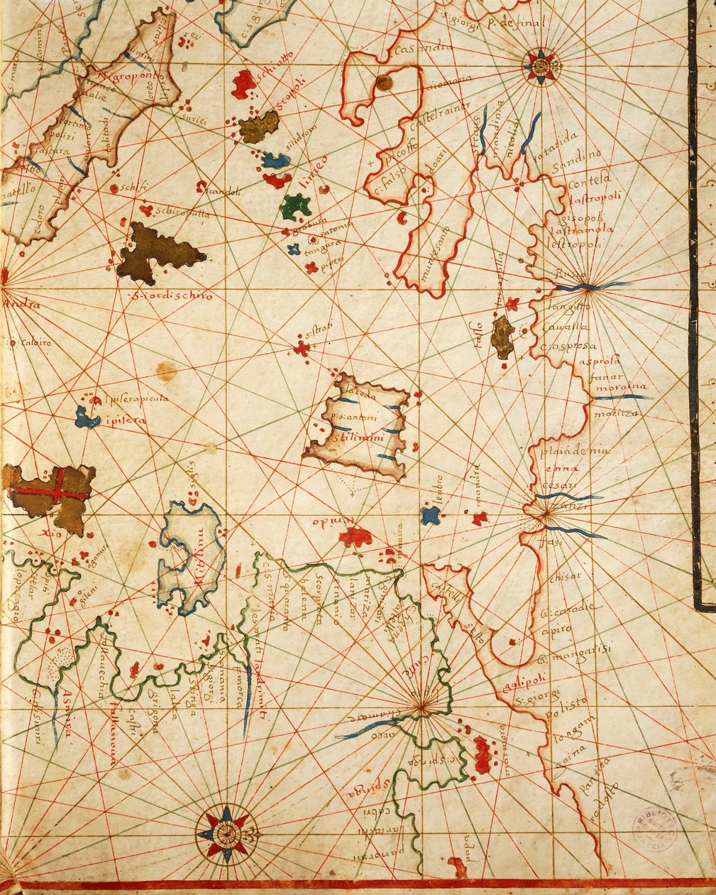 Il Peloponneso, da atlante portolano composto da sei carte, di Placido Caloiro e Francesco Oliva, Pergamena. 1646. da Placido Caloiro e Oliva
