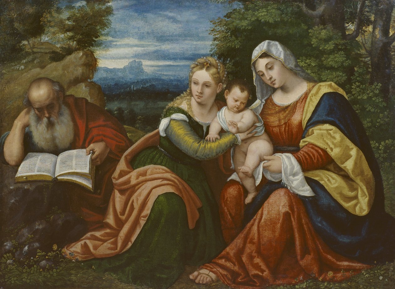 Vergine e Bambino con Santa Caterina e San Girolamo in un Paesaggio da Polidoro da Lanciano
