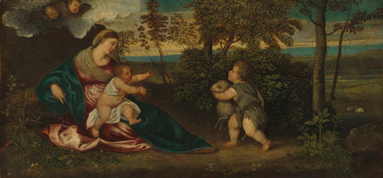 Madonna col Bambino e il piccolo San Giovanni in un paesaggio da Polidoro Lanzani
