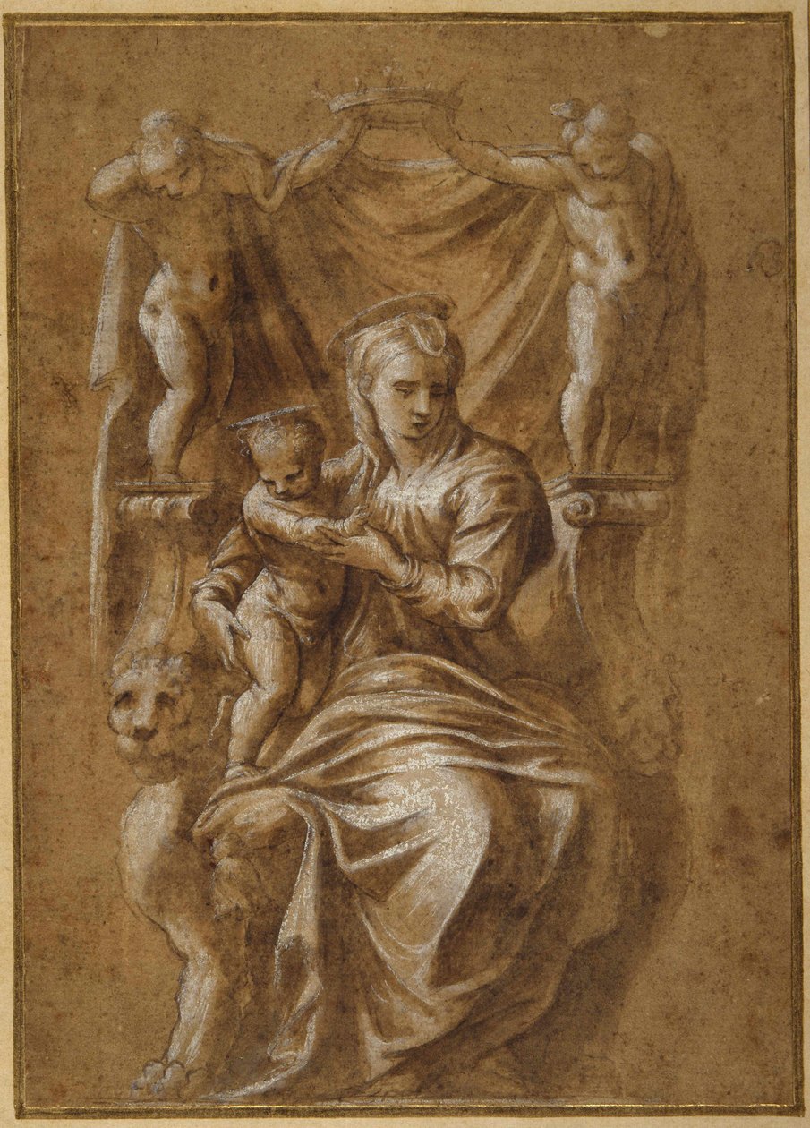 La Madonna col Bambino in trono da Polidoro da (follower of) Caravaggio