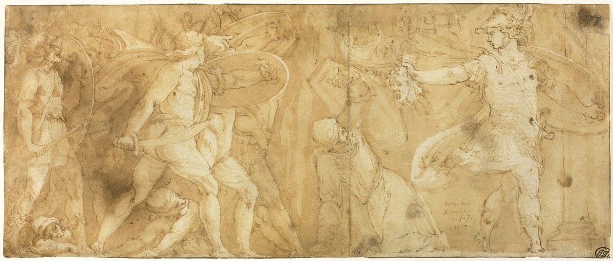 Perseo con la testa di Medusa, trasforma Fineo e i suoi seguaci in pietra da Polidoro da Caravaggio