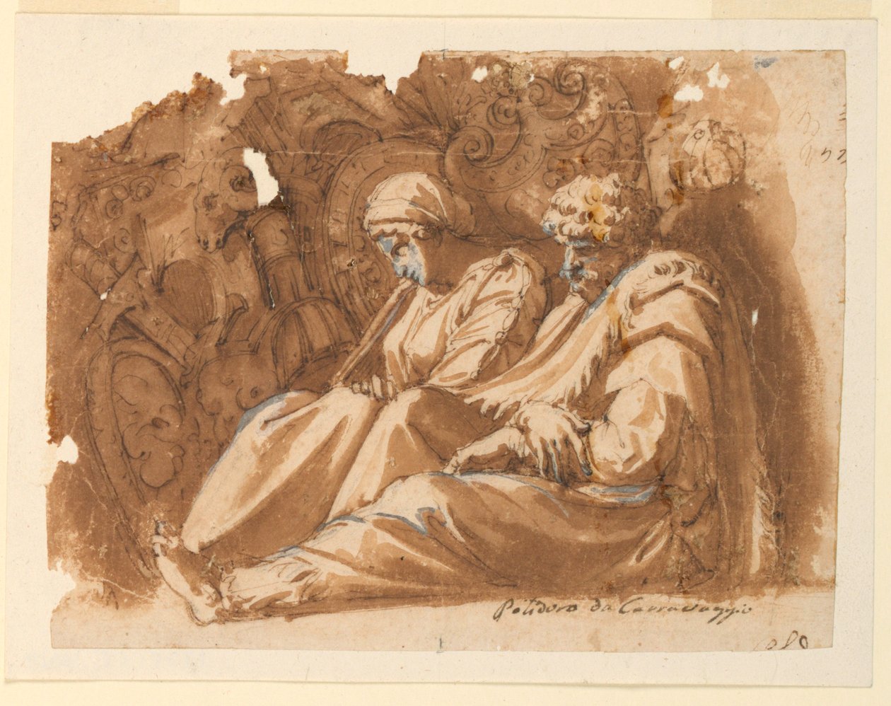 Figure sedute con trofeo da Polidoro da Caravaggio