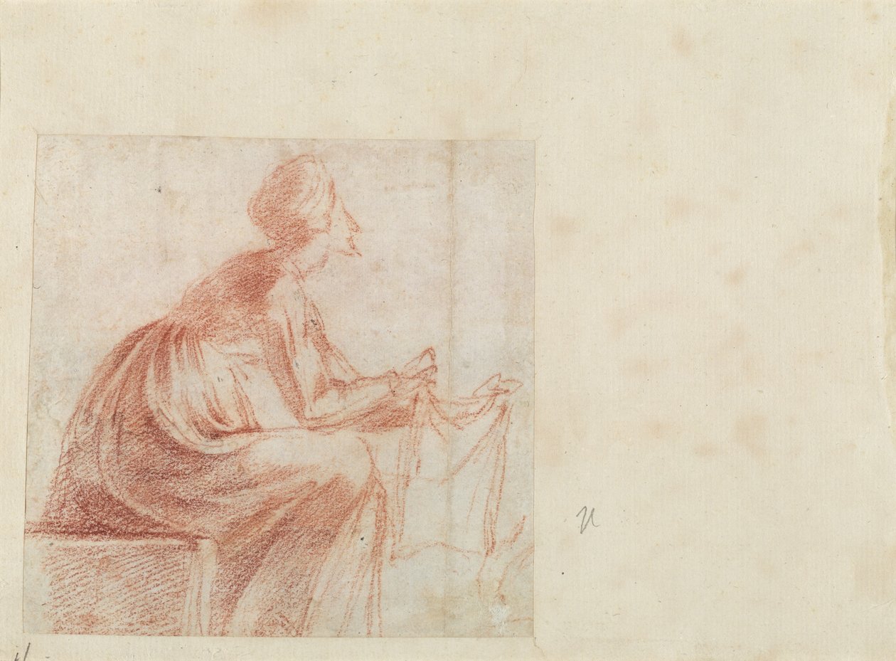 Donna seduta con un pezzo di stoffa da Polidoro da Caravaggio