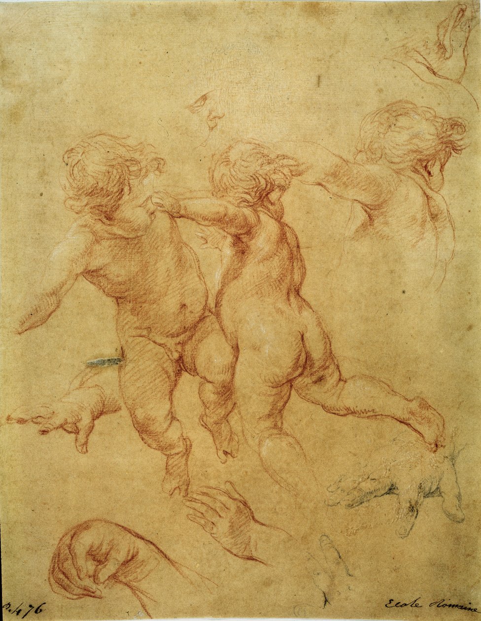 Studio per due putti (Due putti volanti. Studio), 1740 circa (sanguigna) da Pompeo Girolamo Batoni