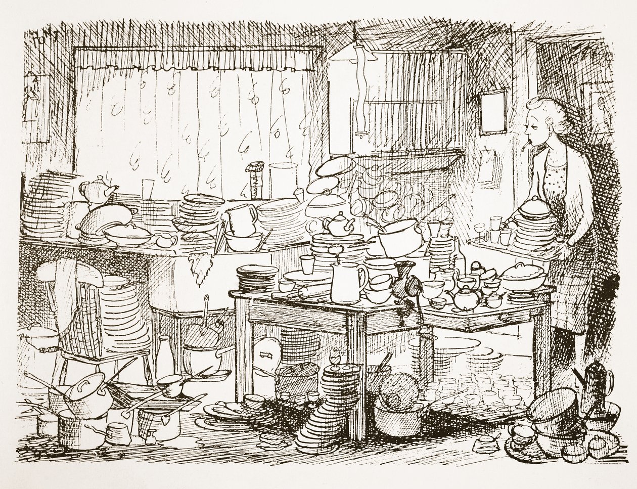 Una tendenza a rimandare il lavaggio dei piatti, illustrazione da 