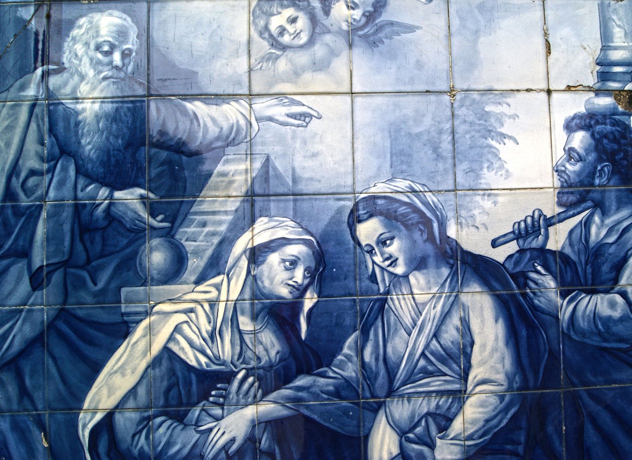 Pannello decorativo raffigurante Maria e Giuseppe che arrivano alla locanda, Lamego, Portogallo, 1738 da Portuguese School