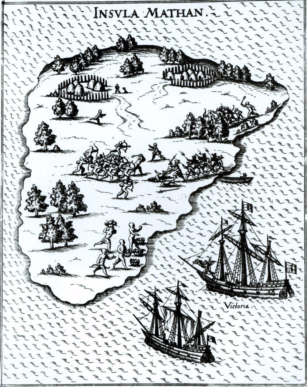 Ferdinando Magellano (c.1480-1521) combatte i nativi sull