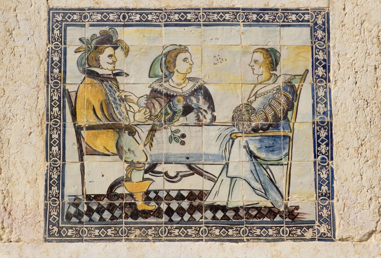 Piastrelle di azulejos nei giardini del palazzo (ceramica) da Portuguese School