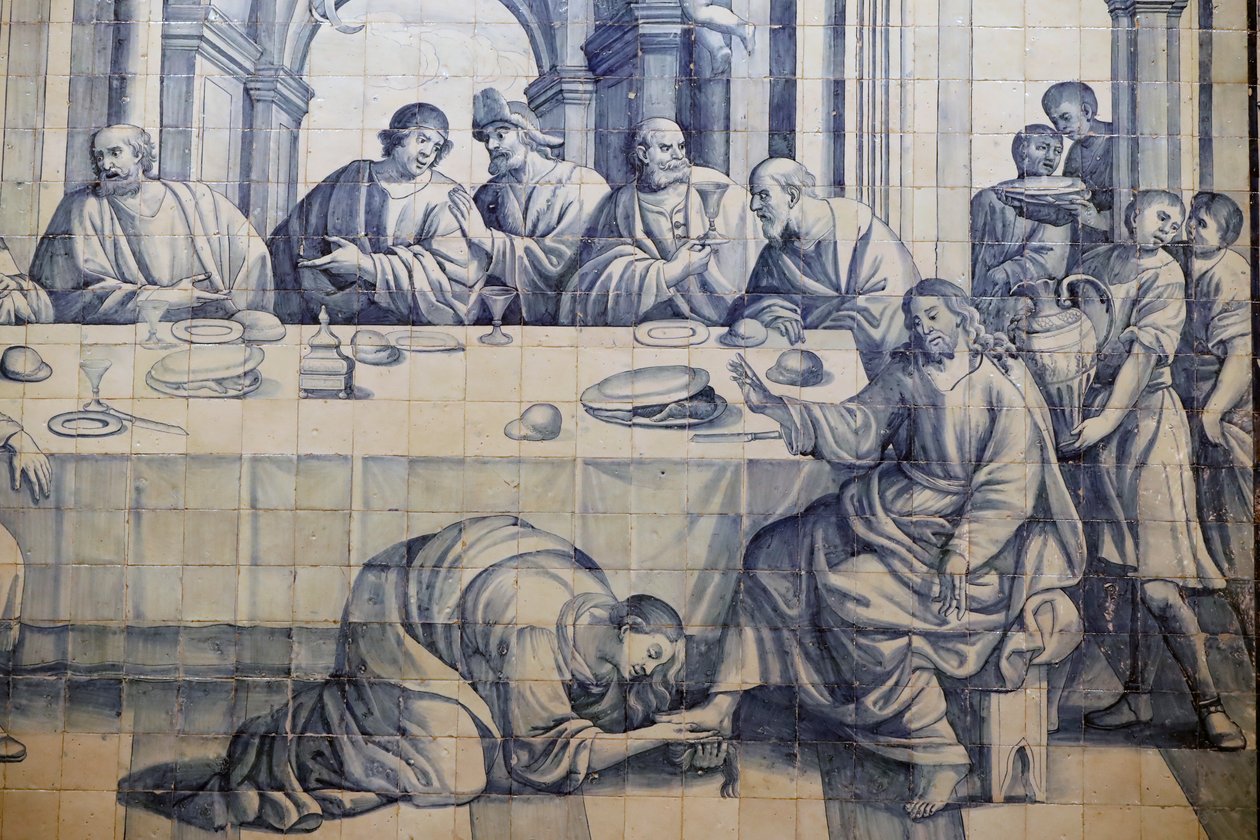 Chiesa della Misericordia. Azulejos. Gesù è unto da una donna peccatrice in Luca 7:36-50. Evora. Portogallo. da Portuguese School