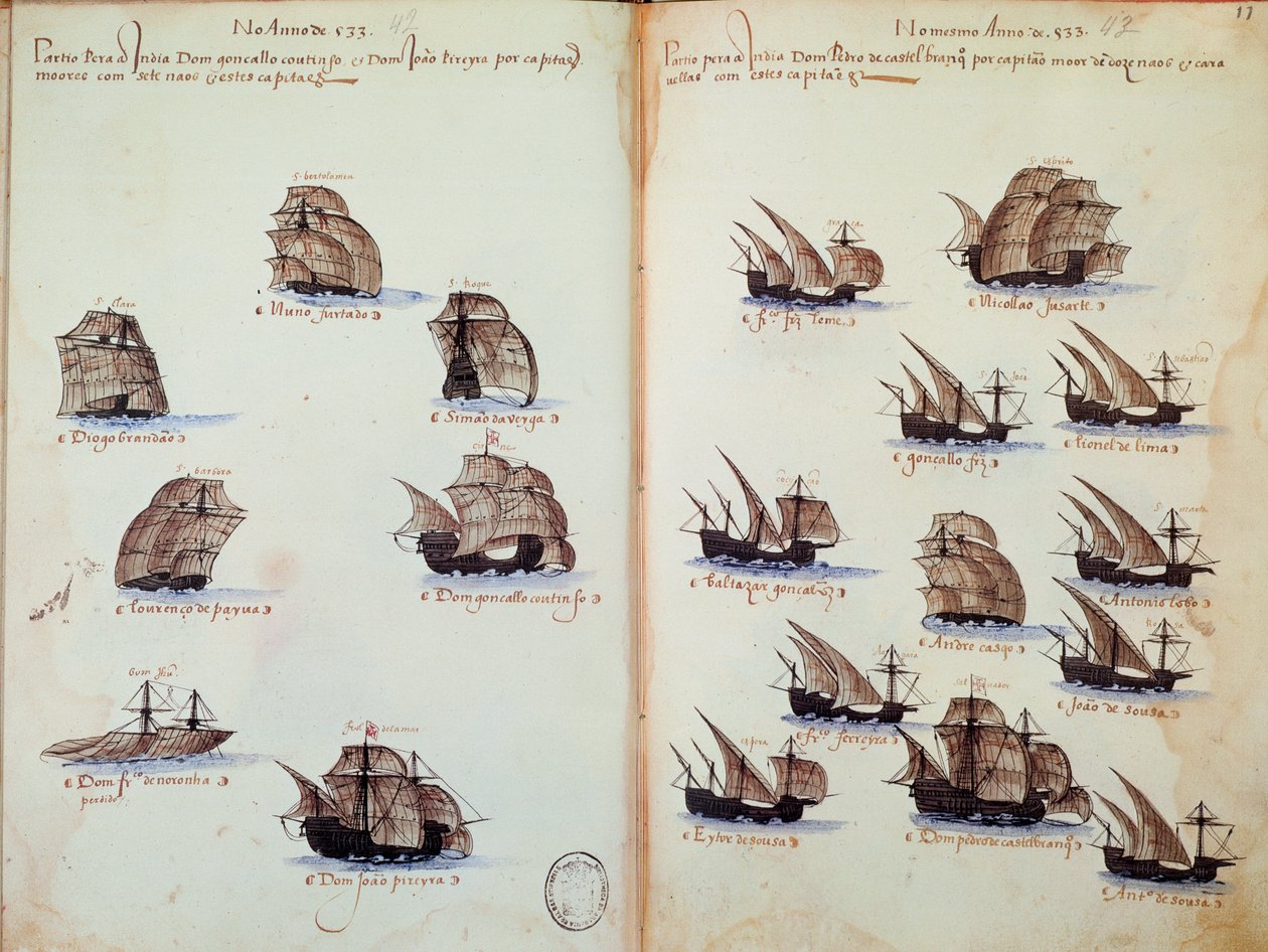 Pagina di manoscritto Memoriali delle armate del Portogallo sotto il re Manuele I (1469-1521) da Portuguese School