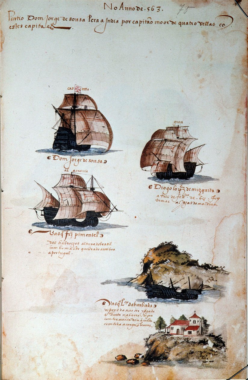 Pagina di manoscritto Memorie delle armate del Portogallo sotto il re Manuele I da Portuguese School