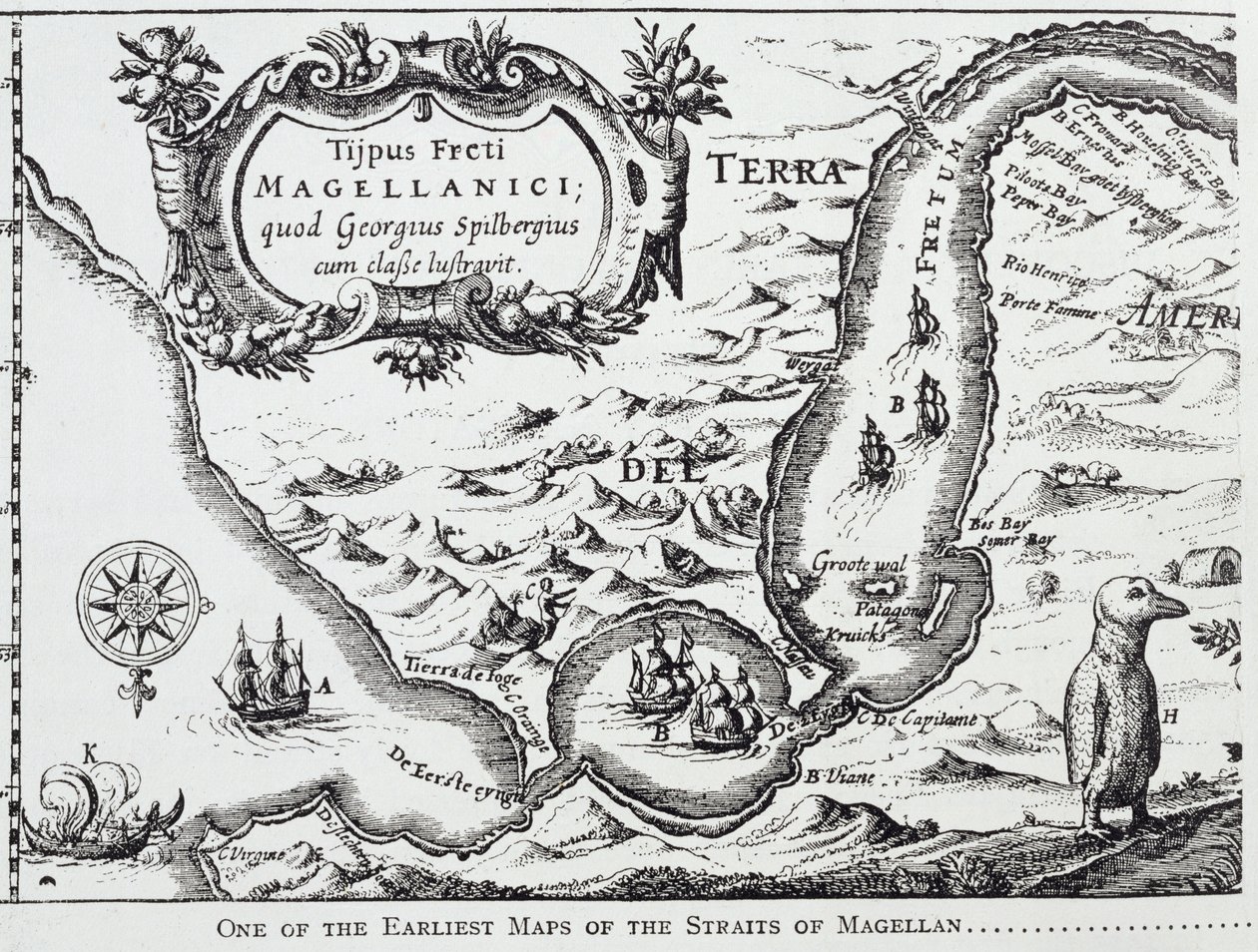 Una delle prime mappe dello Stretto di Magellano, da 
