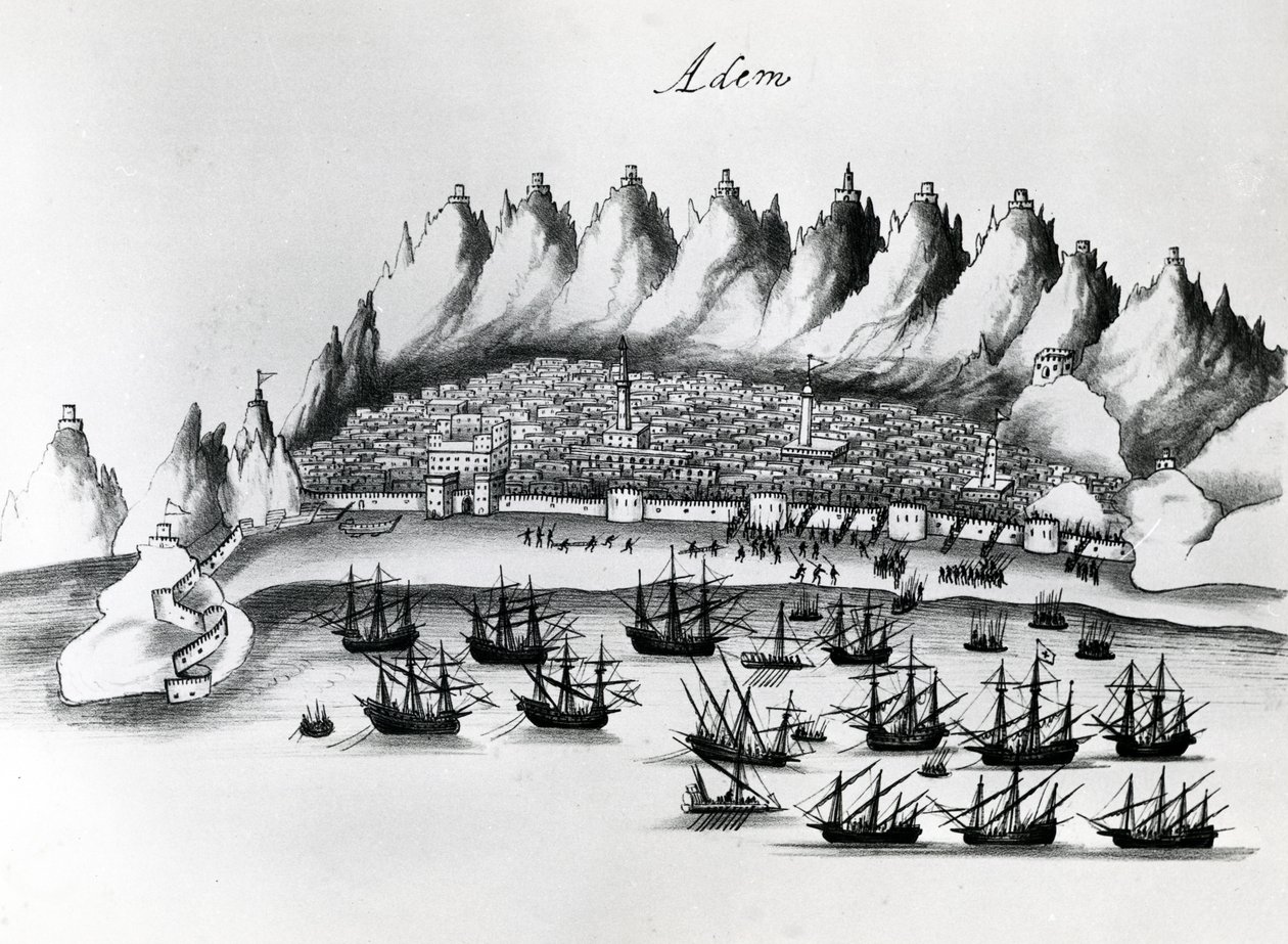 Assalto portoghese ad Aden, illustrazione da Legends of India di Gaspar Correia, c.1858 da Portuguese School