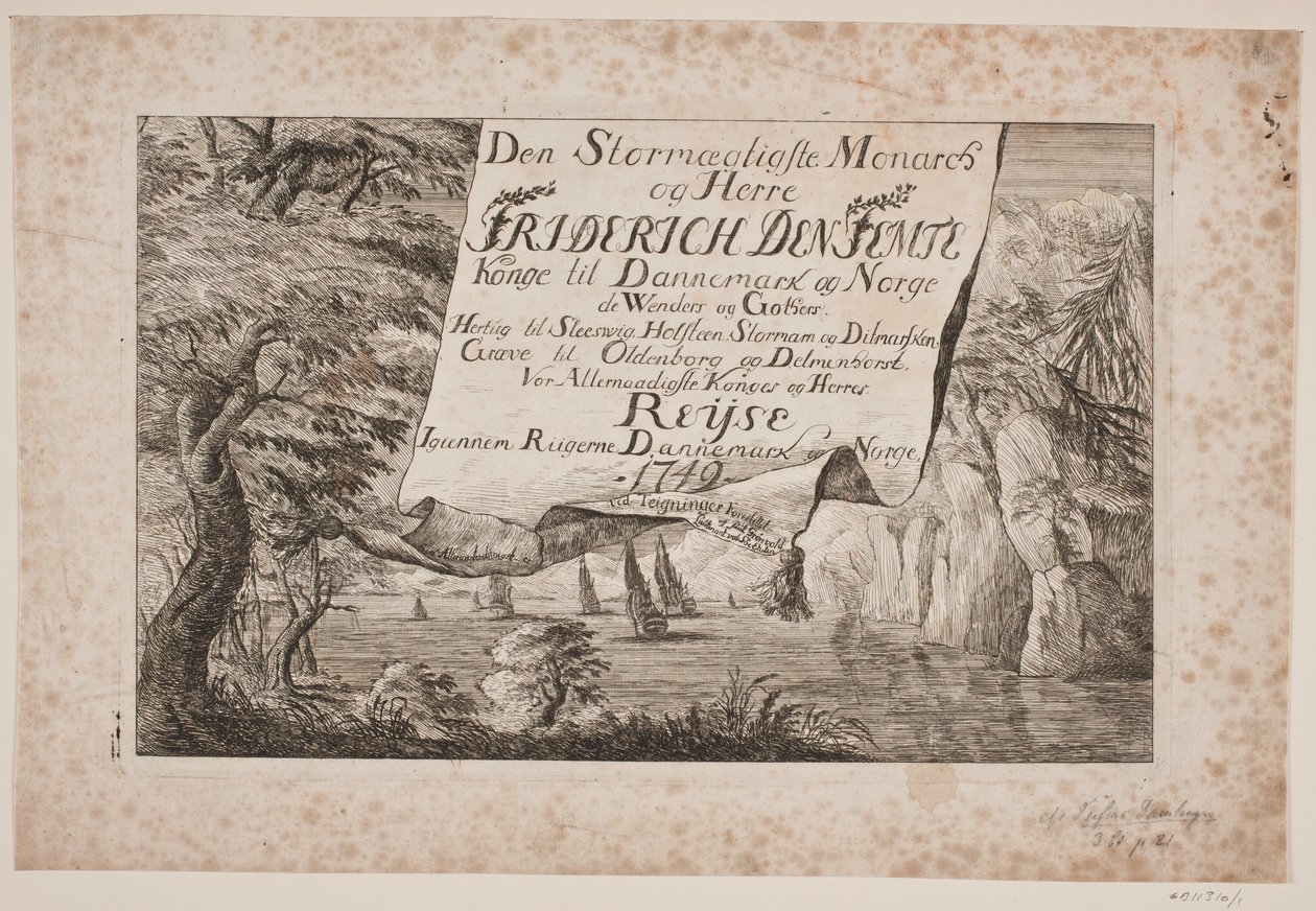 Frontespizio del viaggio di Re Federico V attraverso Danimarca e Norvegia 1749 da Poul Isac Grønvold