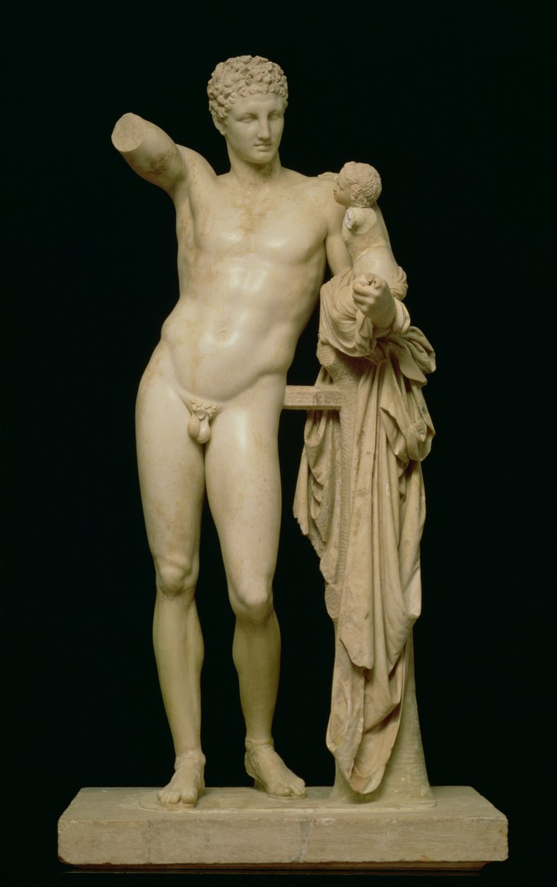 Statua di Ermes e il piccolo Dioniso, c.330 a.C. (marmo pario) da Praxiteles