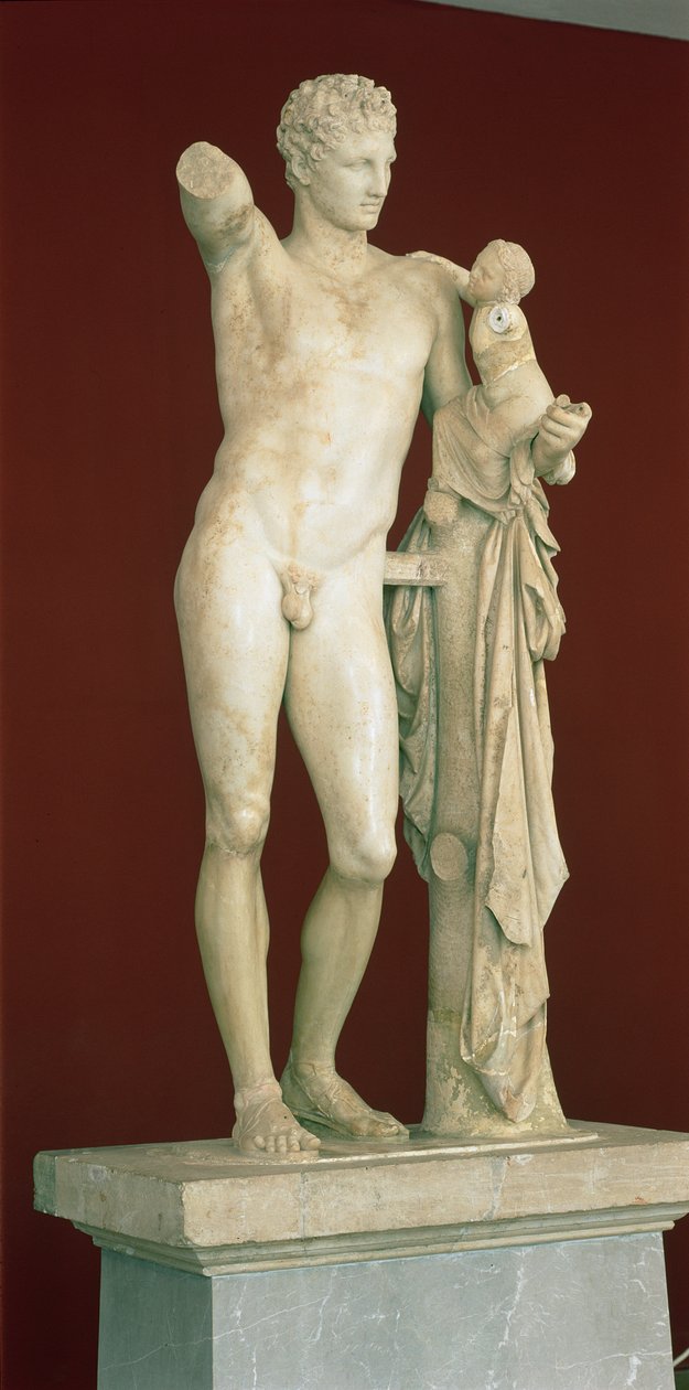 Statua di Ermes e Dioniso bambino, c.330 a.C. da Praxiteles