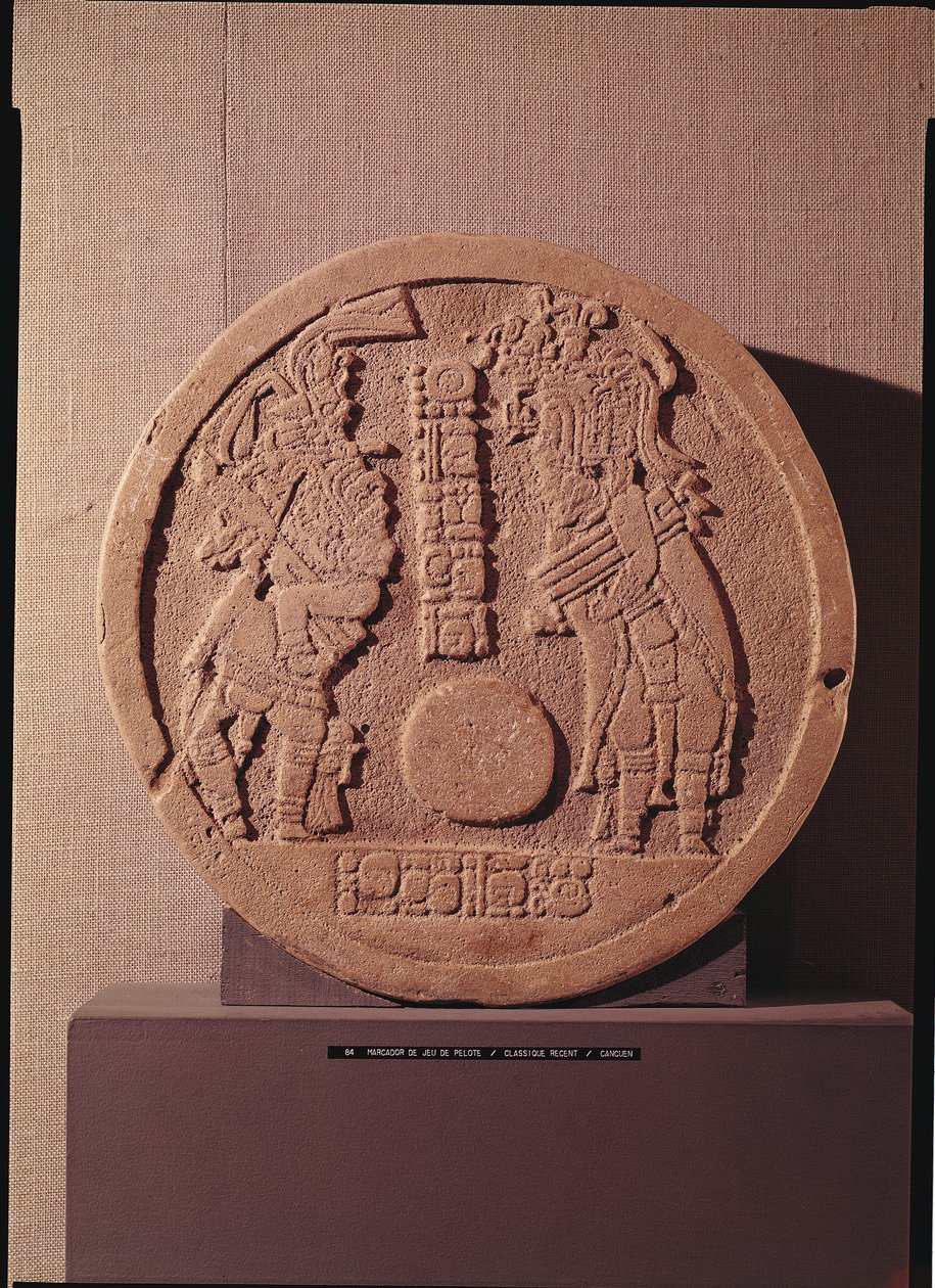 Marcatore di pelote che raffigura due giocatori, Maya, dal Guatemala, 600-950 da Pre Columbian