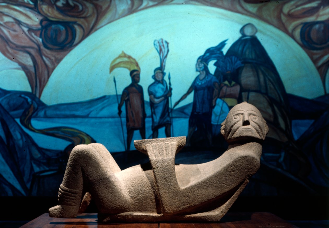 Figura del tempio reclinata, chiamata chac-mool, Tarasca da Pre Columbian