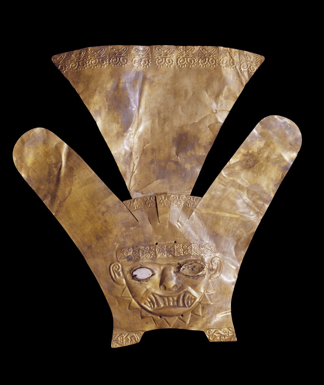 Ornamento per la testa che rappresenta una divinità felina piumata, stile Mochica da Pre Columbian Pre Columbian