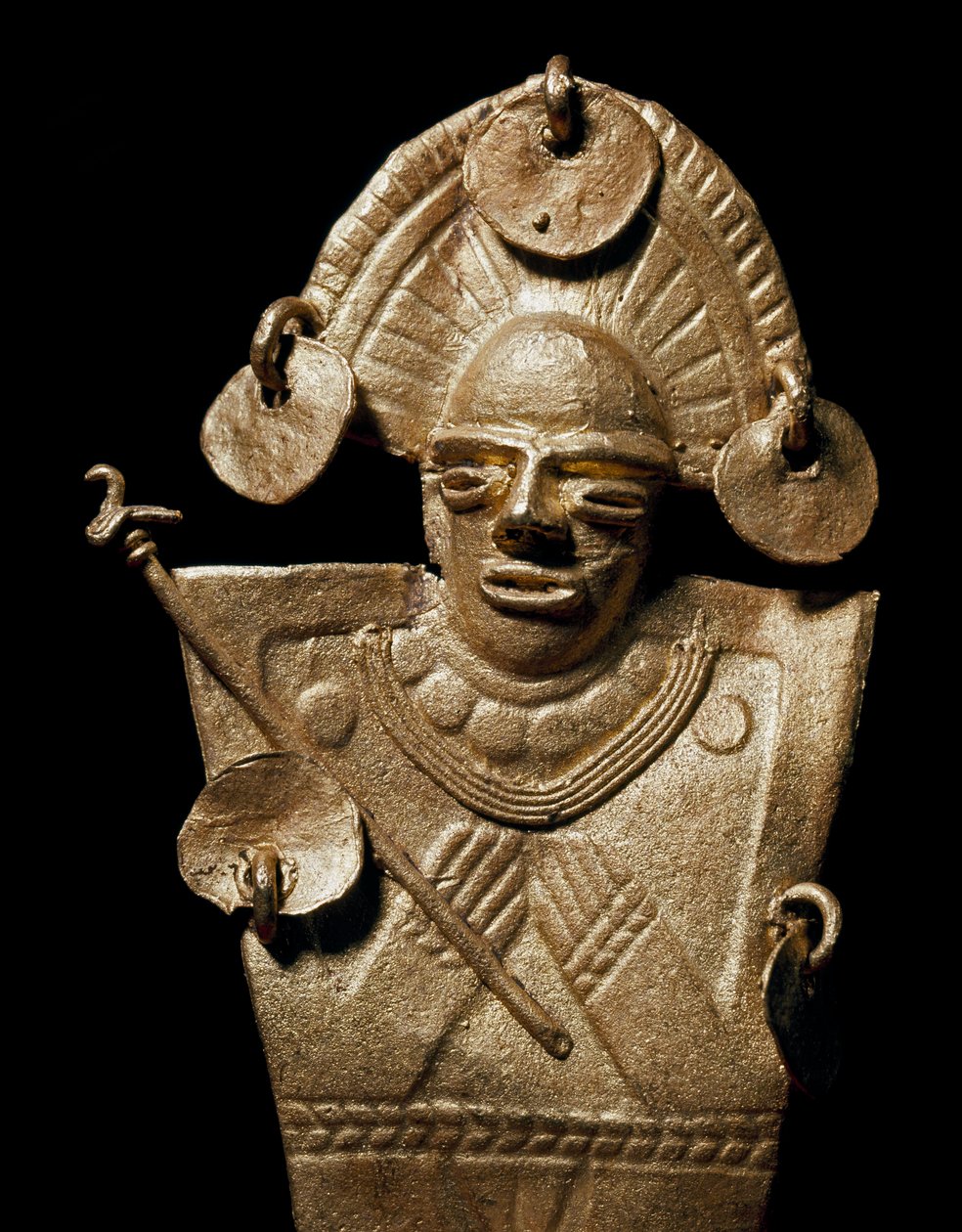 Arte precolombiana, civiltà Muisca: statuetta di donna (Tunjo) in costume cerimoniale d