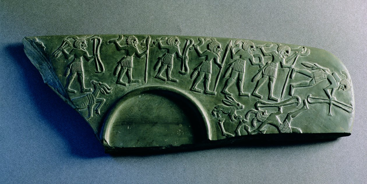 Frammento di una tavolozza con una scena di caccia, da Abydos, c.3300-3100 a.C. da Predynastic Period Egyptian