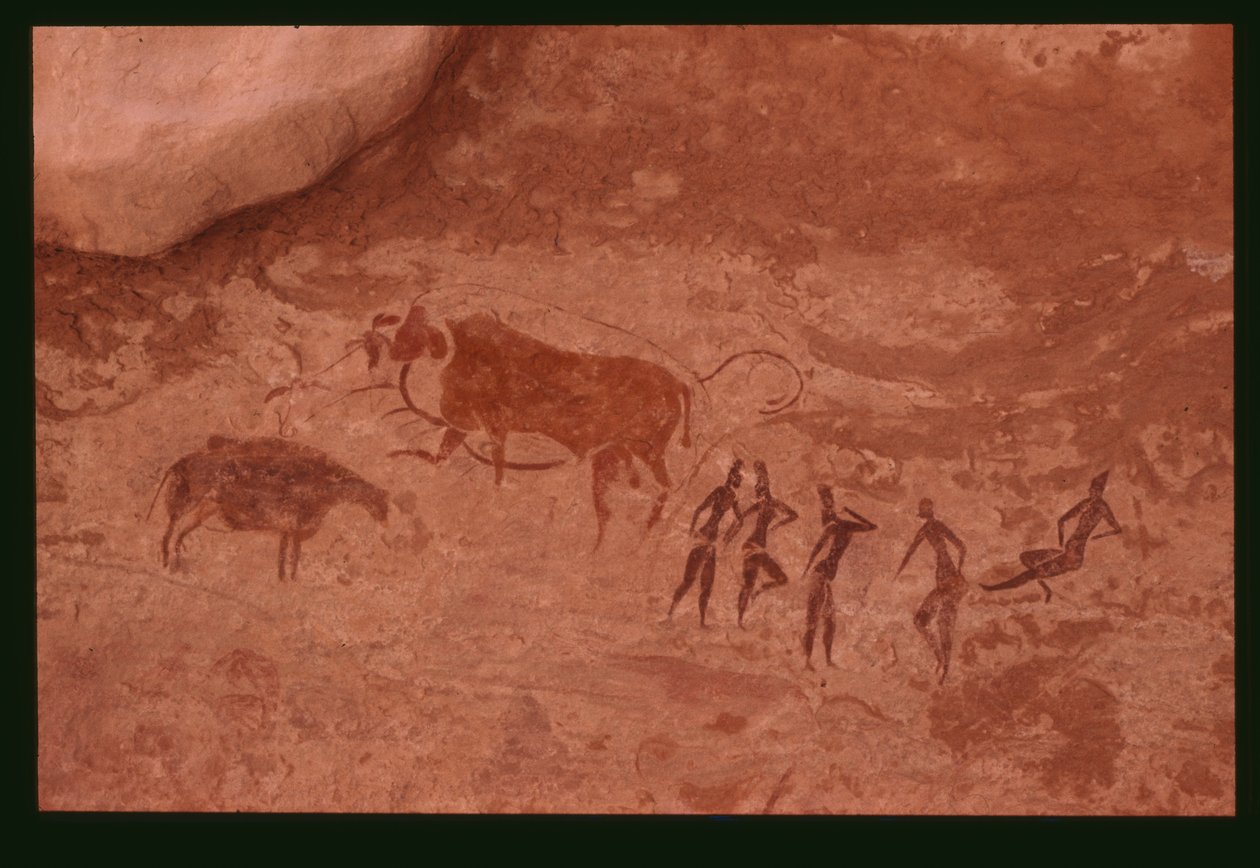 Mucche e figure umane (pittura rupestre) da Prehistoric