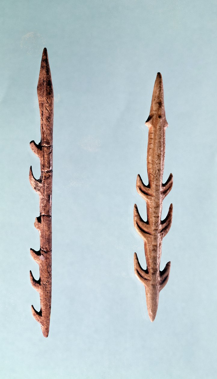 Due arpioni, periodo paleolitico superiore, 35000-10000 a.C. da Prehistoric