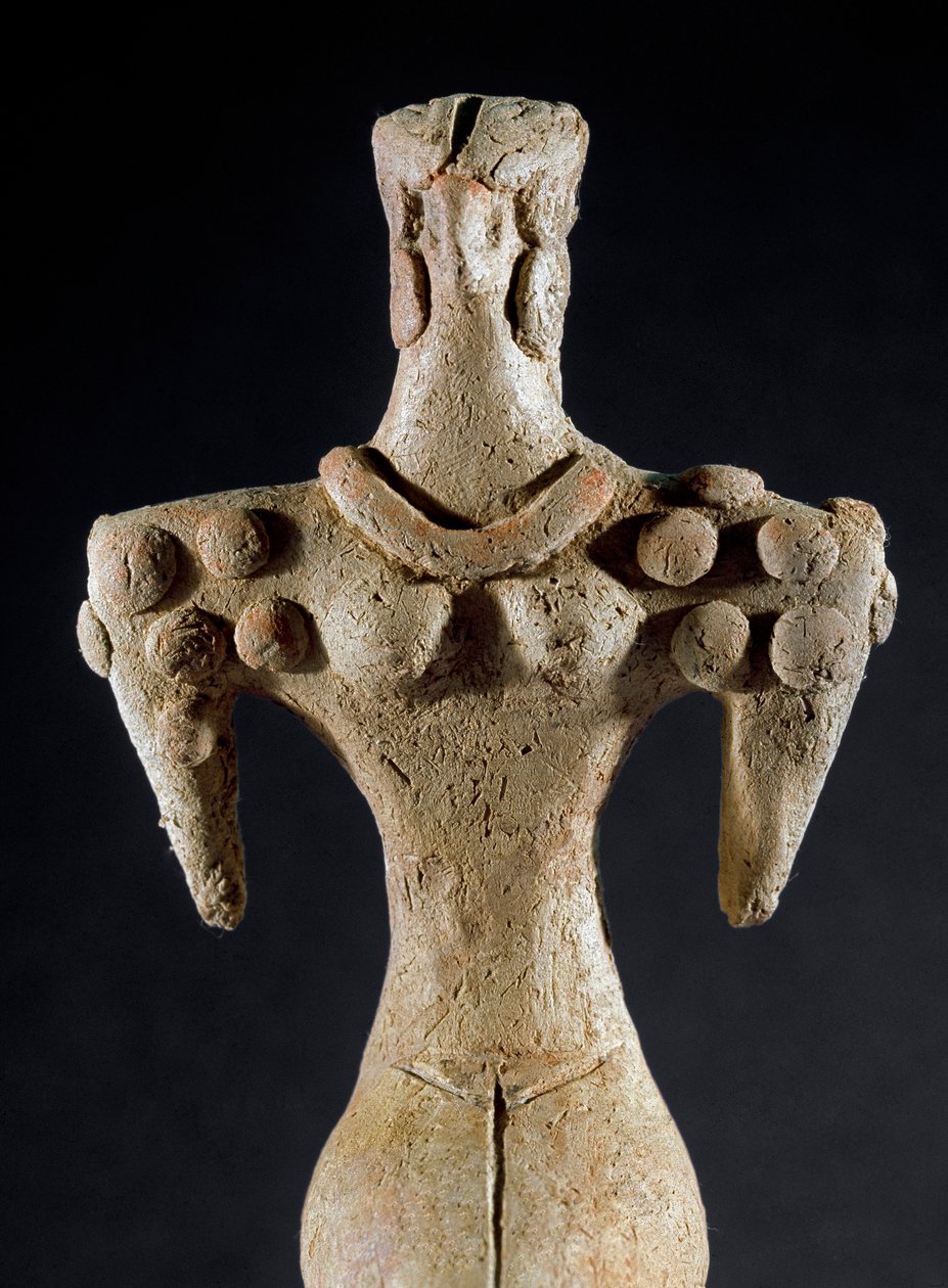 Preistoria: statuetta in argilla di una donna con spalle quadrate dal Turkmenistan centrale (regione di Kara-Depe). 4000-3700 a.C. Eneolitico, Età del Rame. Mosca, Istituto di Archeologia dell