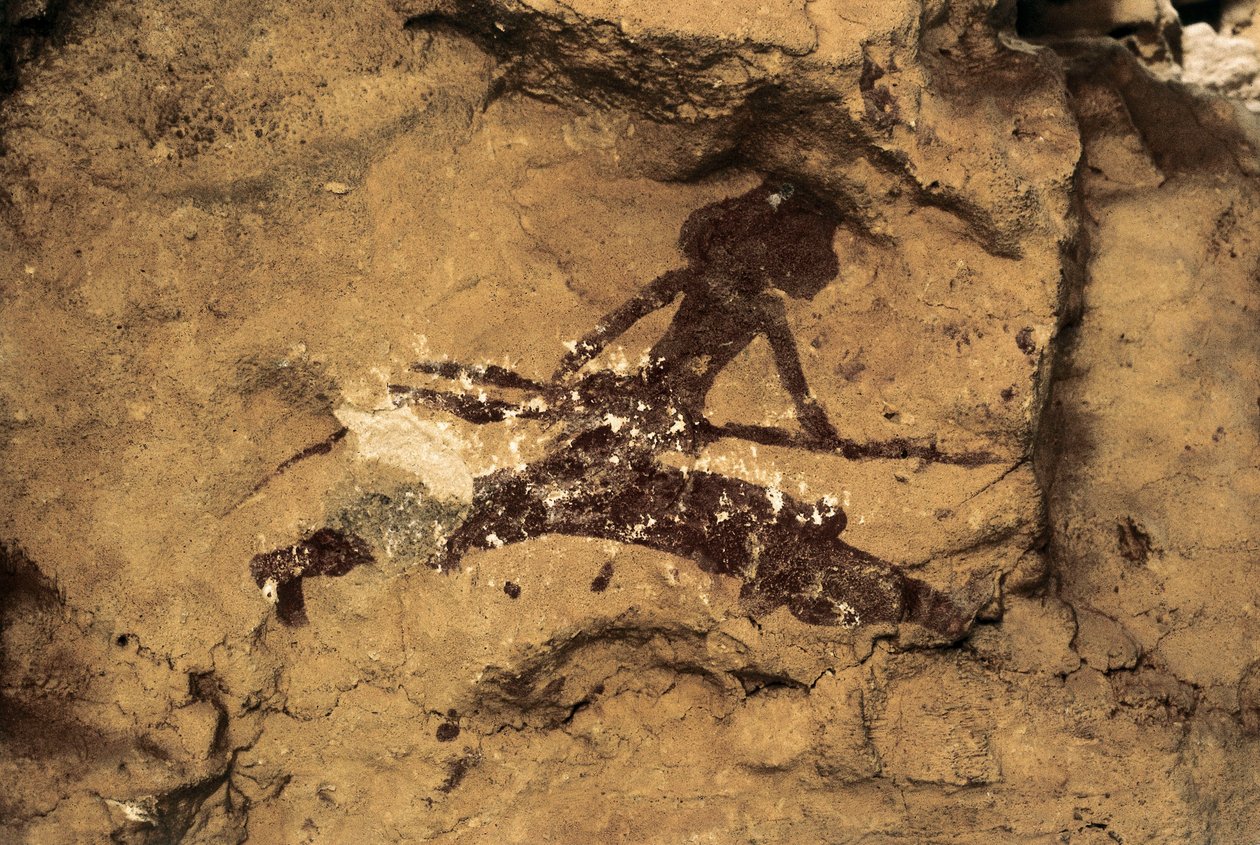 Arte Rupestre: donna cacciatrice. Preistoria, Paleolitico Superiore. Grotta di Tio Garroso, Spagna. da Prehistoric Prehistoric