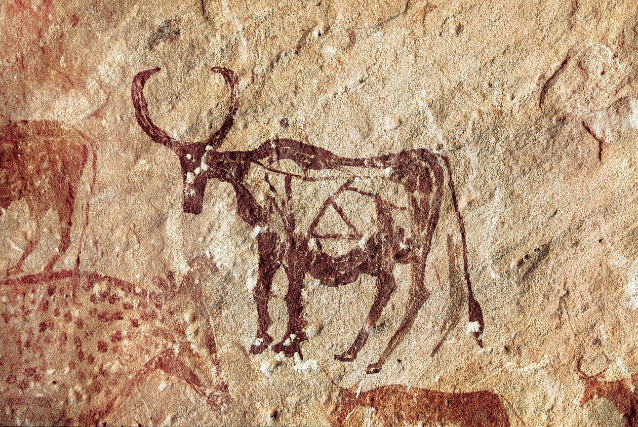 Pittura rupestre: rappresentazione di un cervide. Grotta di Tadrart Acacus, Libia da Prehistoric Prehistoric