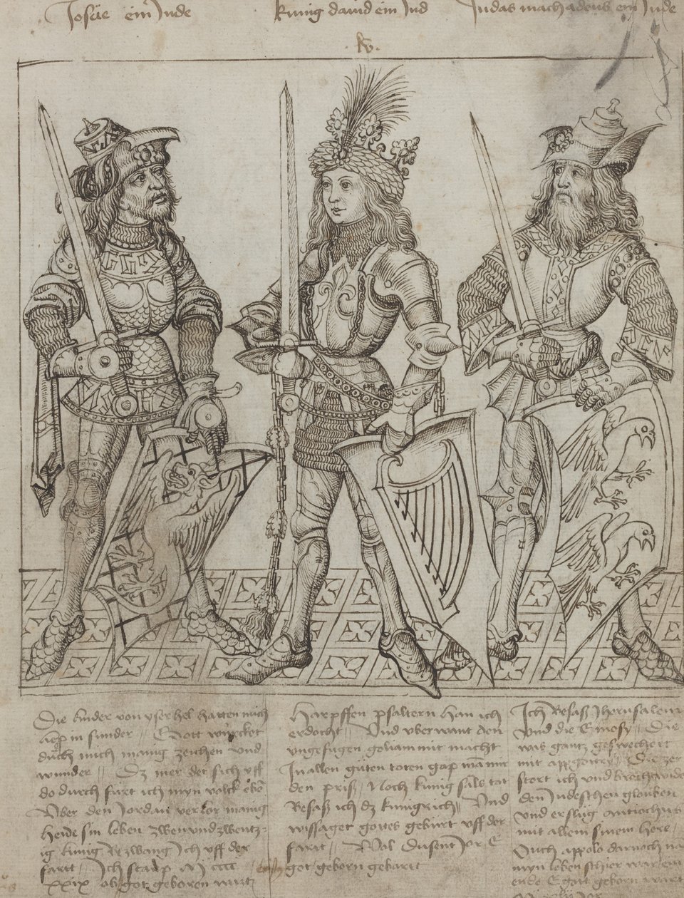 Giosuè, Re Davide e Giuda Maccabeo da Primary Master of the Strassburg Chronicle