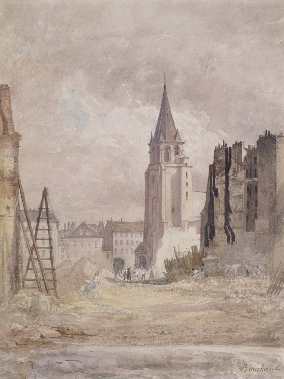 Demolizione di Saint-Germain-des-Prés, c. 1867-68 da Prudent Leon Bouchaud