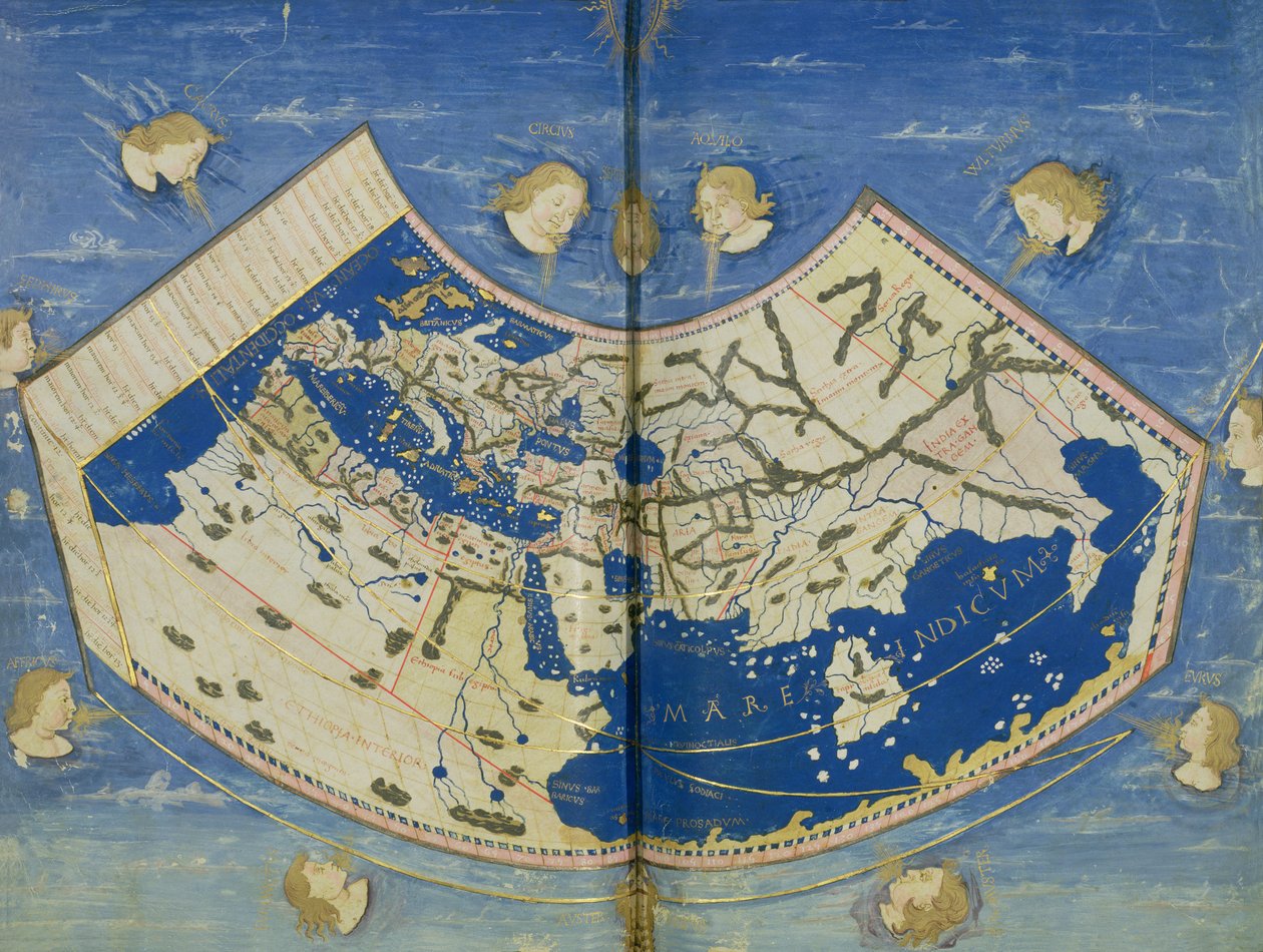 Ms Lat 463 Fol.75v-76r Mappa del Mondo con i Dodici Venti da Ptolemy