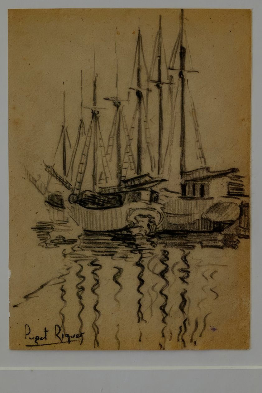 Velieri, Narcís Puget Riquer, disegno a carboncino, museo Puget, casa nobile di Can LLaudis, Dalt Vila, Ibiza, Isole Baleari, Spagna da Puget Riquer