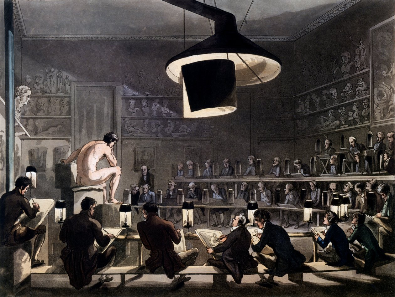 Disegno dal vivo alla Royal Academy, Somerset House, Londra, da Microcosm of London di R. Ackermann, 1810 da Pugin and Rowlandson