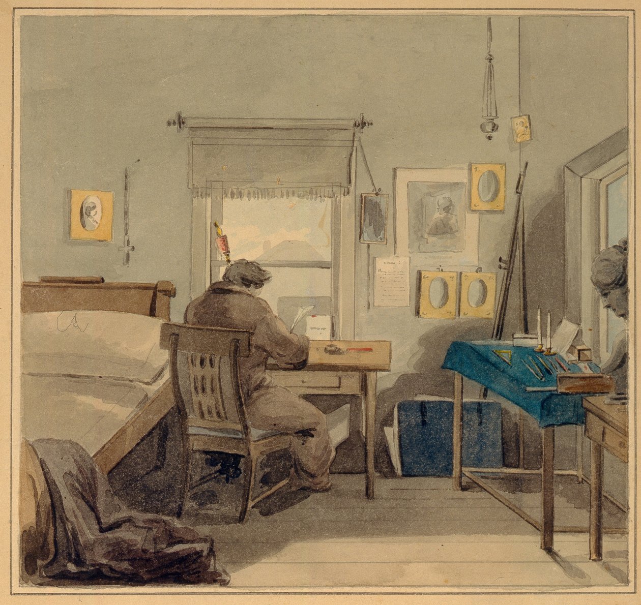 Al lavoro. Nella Casa di Pavel Nashchokin, 1824 da Pyotr Fyodorovich Sokolov