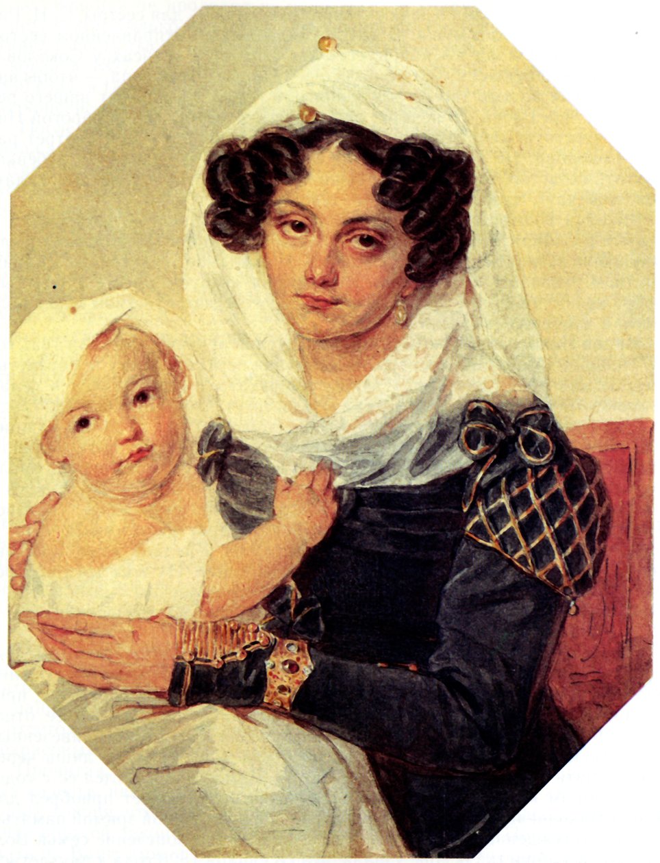 Ritratto della contessa Maria N. Volkonskaya 1805-1863 con il figlio Nikolay, 1826 da Pyotr Fyodorovich Sokolov