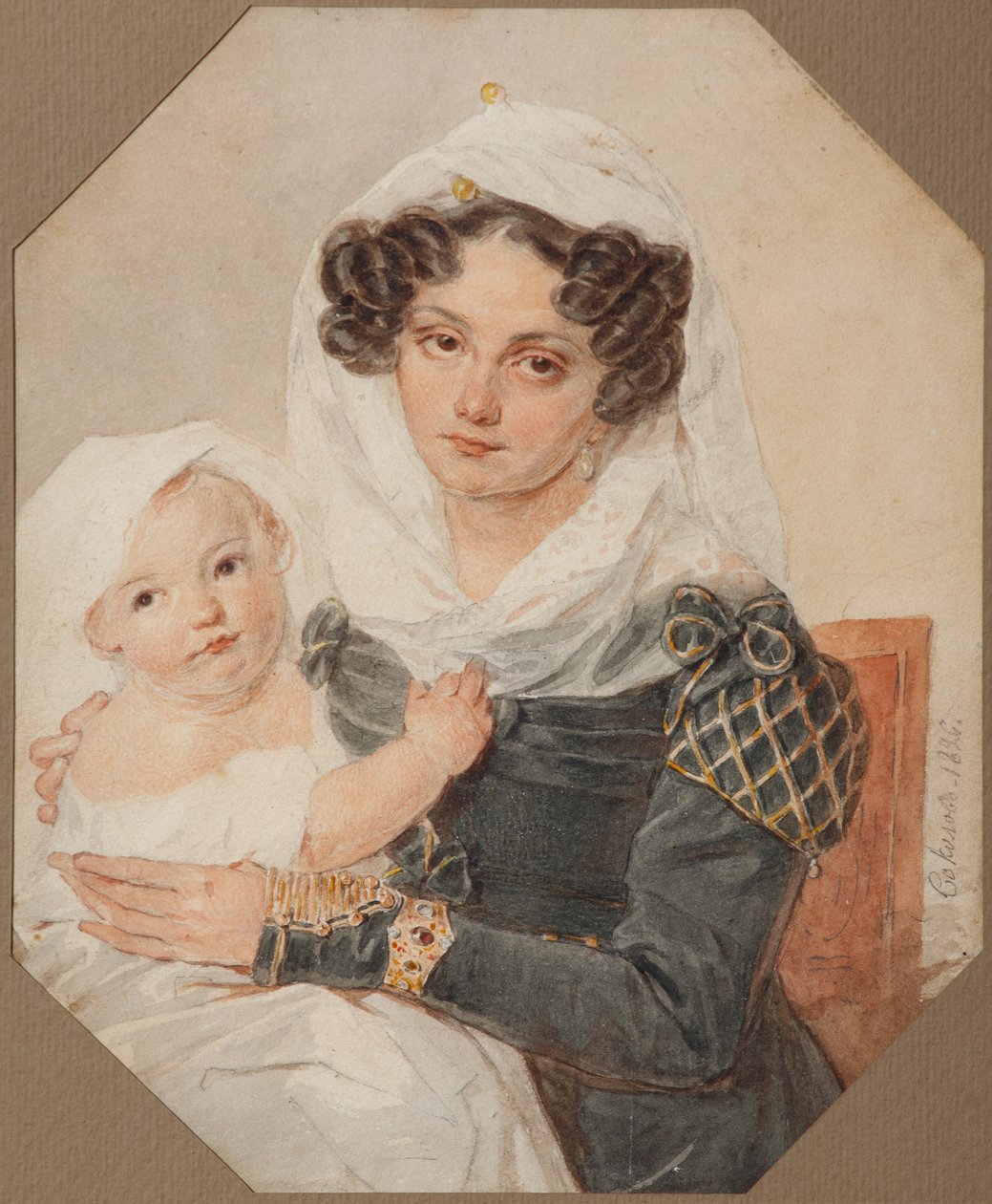 Ritratto della contessa Maria Nikolayevna Volkonskaya con il figlio Nikolay da Pyotr Fyodorovich Sokolov