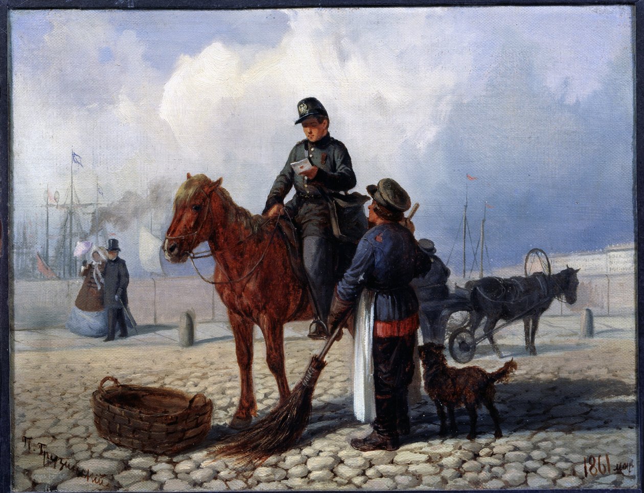 Il postino. Dipinto di Pyotr Nikolayevich Grusinsky (1837-1892), olio su tela da Pyotr Nikolayevich Grusinsky