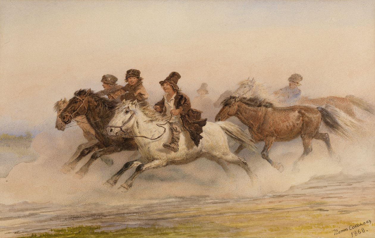 La ronda di notte. Illustrazione per Schizzi da un album di un cacciatore di I. Turgenev, 1867 da Pyotr Petrovich Sokolov