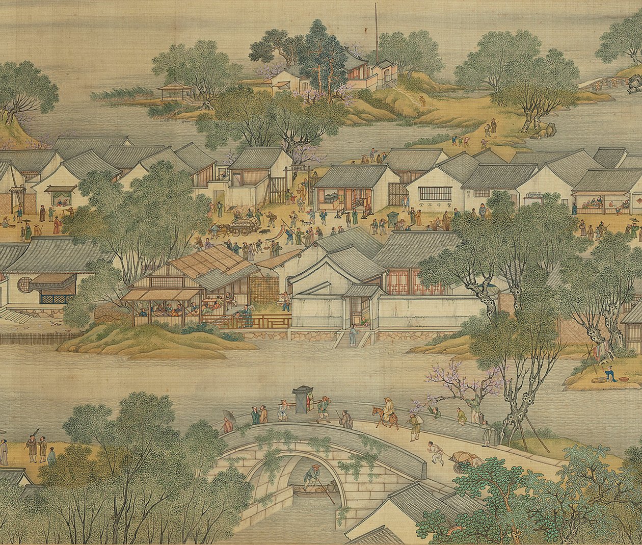 Lungo il fiume durante il Festival di Qingming, versione della corte Qing, rotolo a mano, 1736 da Qing Dynasty Chinese School