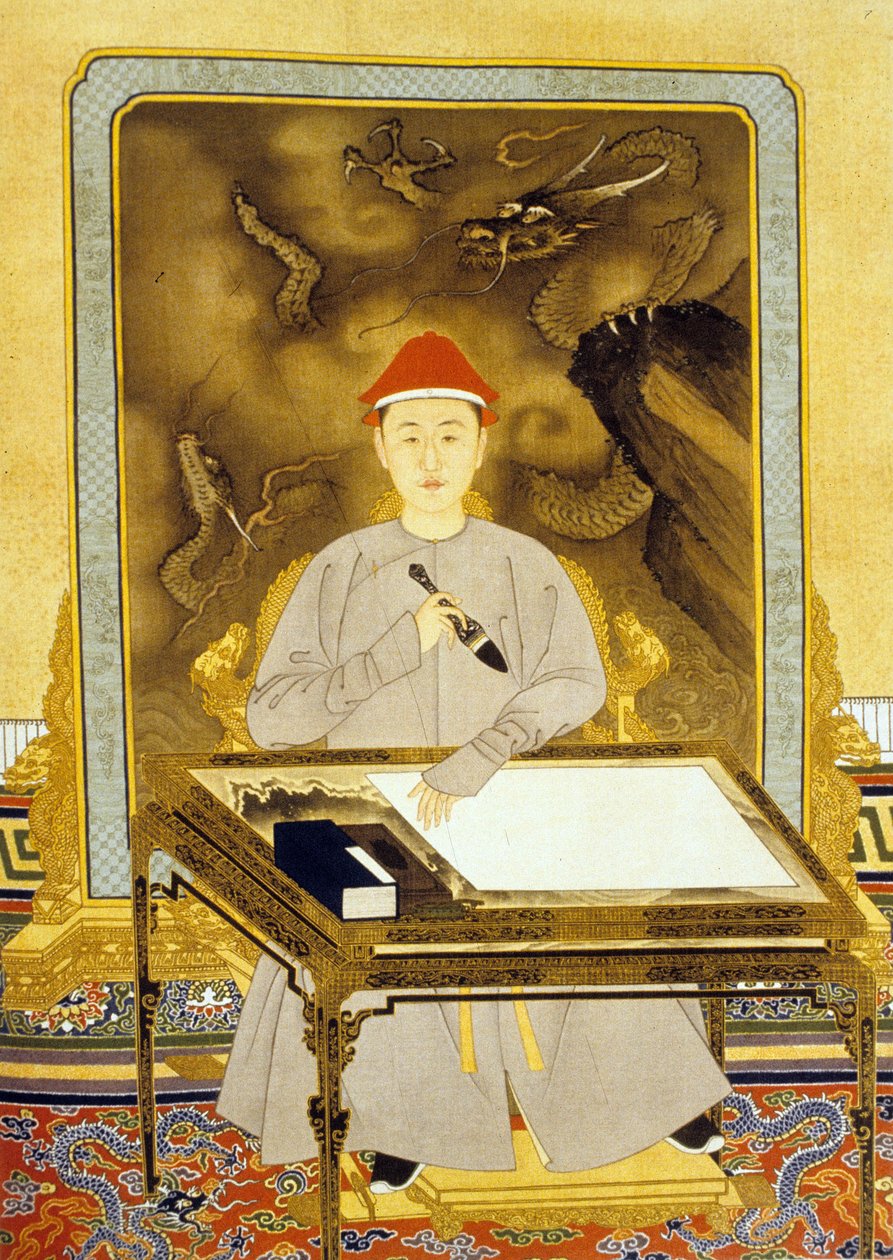 Heng Tsu o Kangxi, Imperatore della Cina alla sua scrivania da Qing Dynasty   Kangxi Period Chinese School