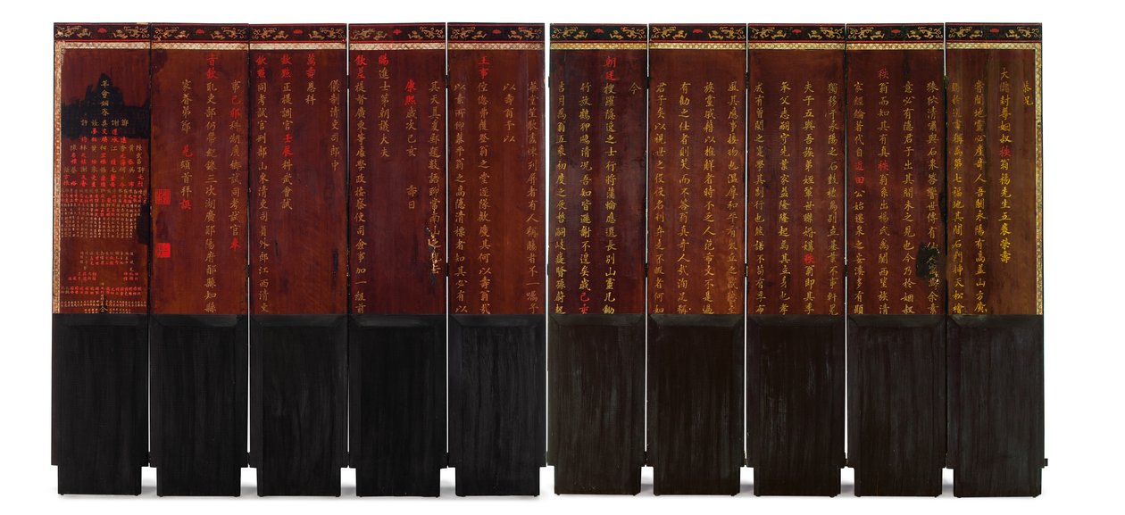 Retro di un paravento a dieci pannelli in lacca di Coromandel da Qing Dynasty   Kangxi Period Chinese School