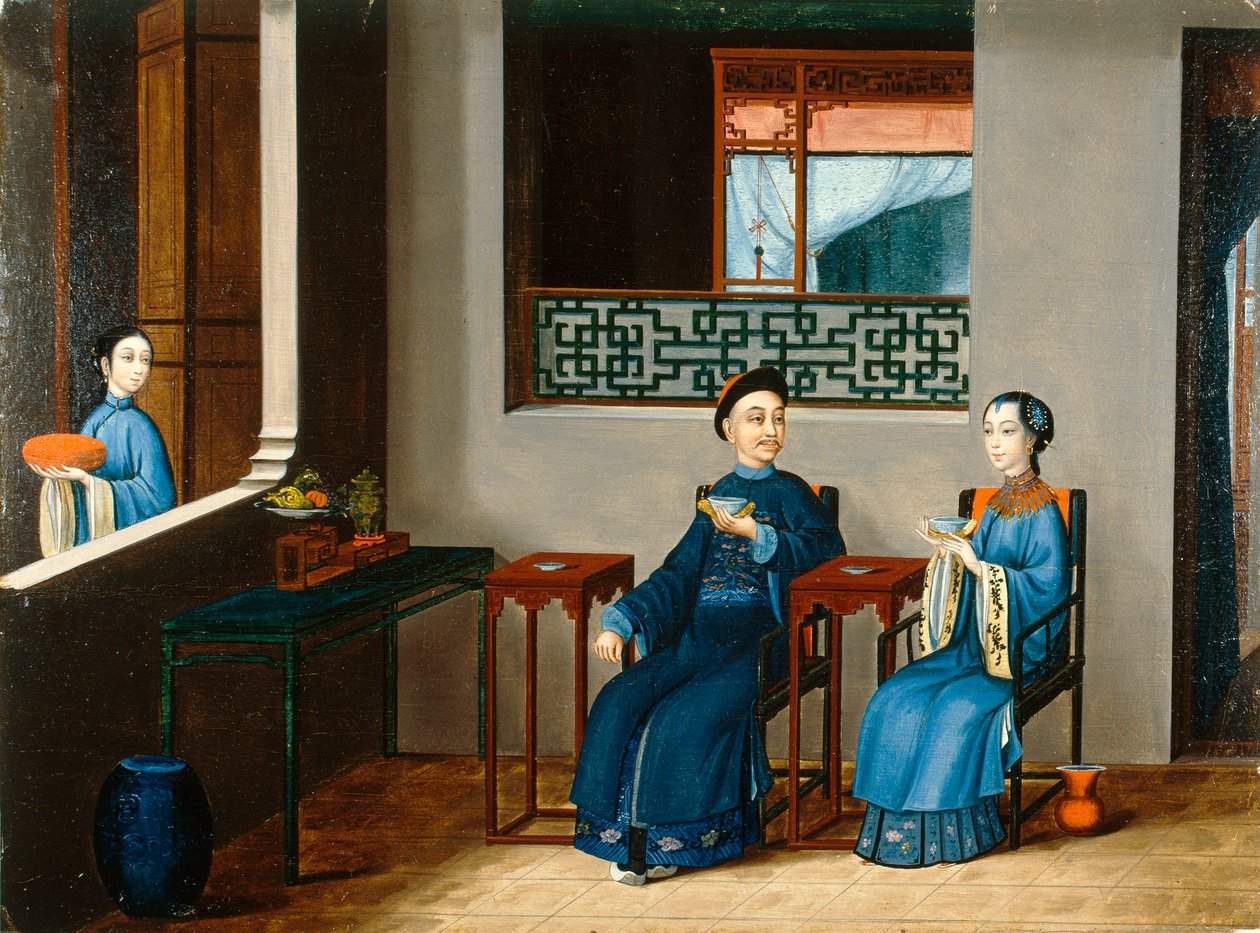 Una coppia che beve tè da Qing Dynasty Chinese School