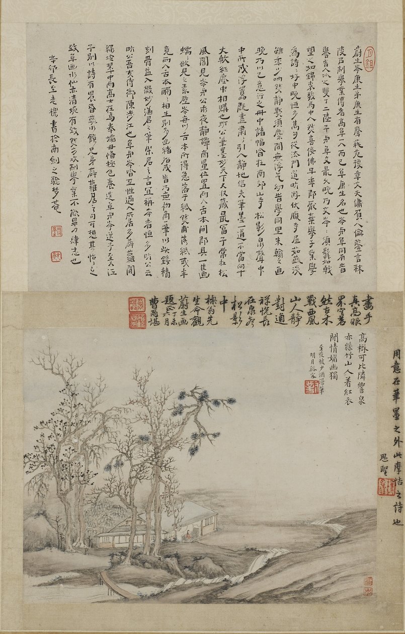 Uno studioso nel suo studio di montagna da Qing Dynasty Chinese School