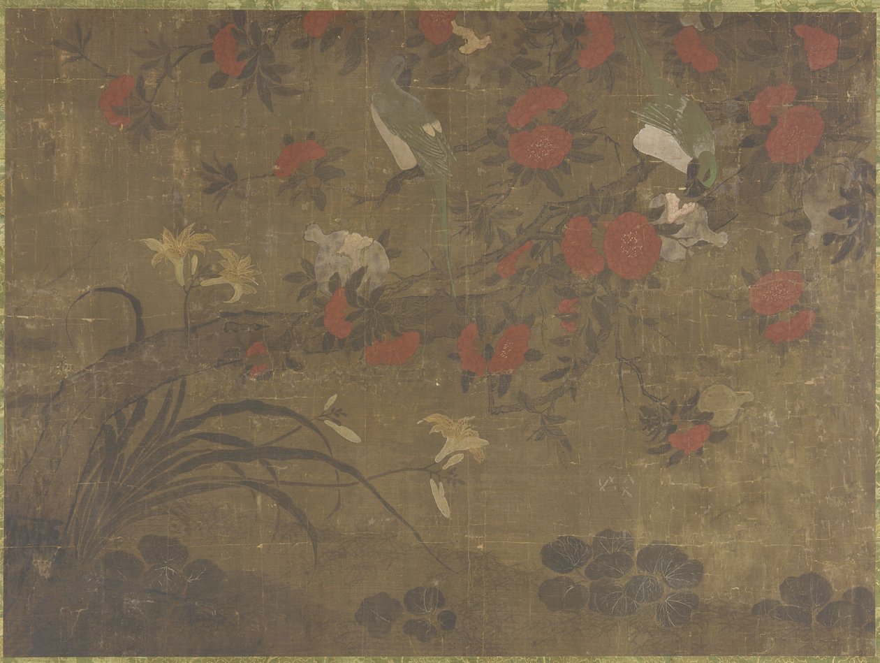 Pappagalli che mangiano melograni, 17°-18° secolo da Qing Dynasty Chinese School