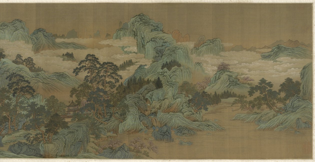 Paesaggio fluviale in blu e verde, XVII-XVIII secolo da Qing Dynasty Chinese School