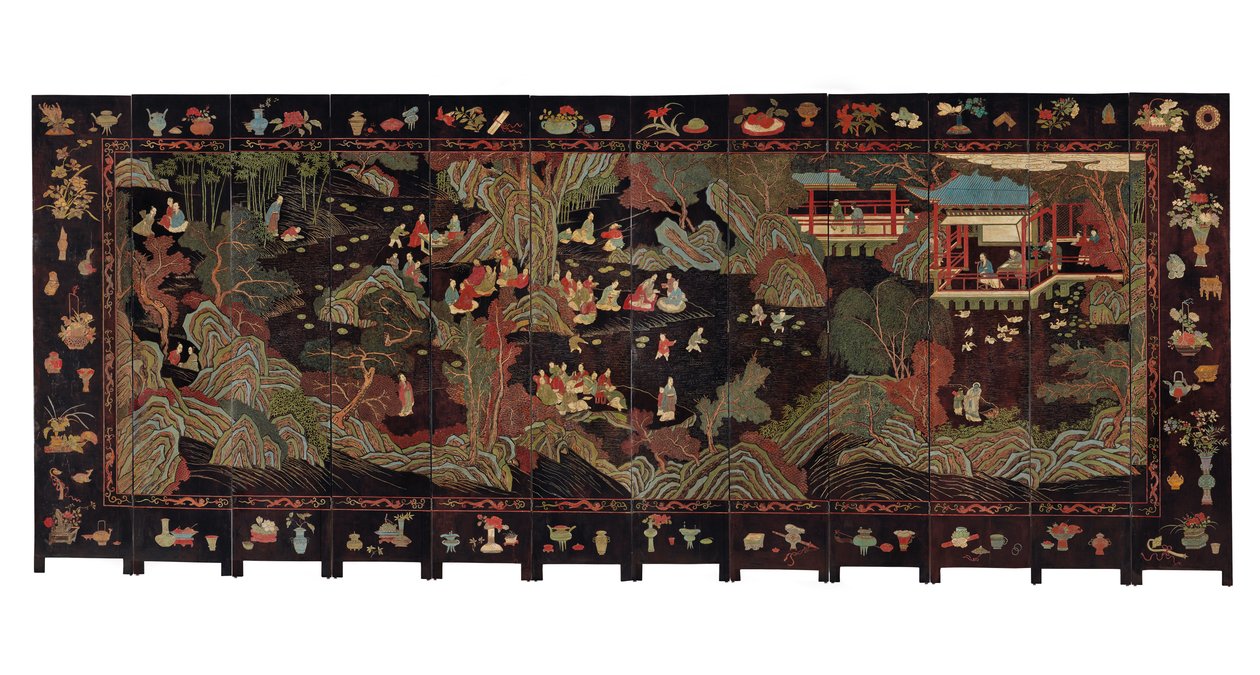 Schermo coromandel a dodici pieghe, XVIII secolo da Qing Dynasty Chinese School